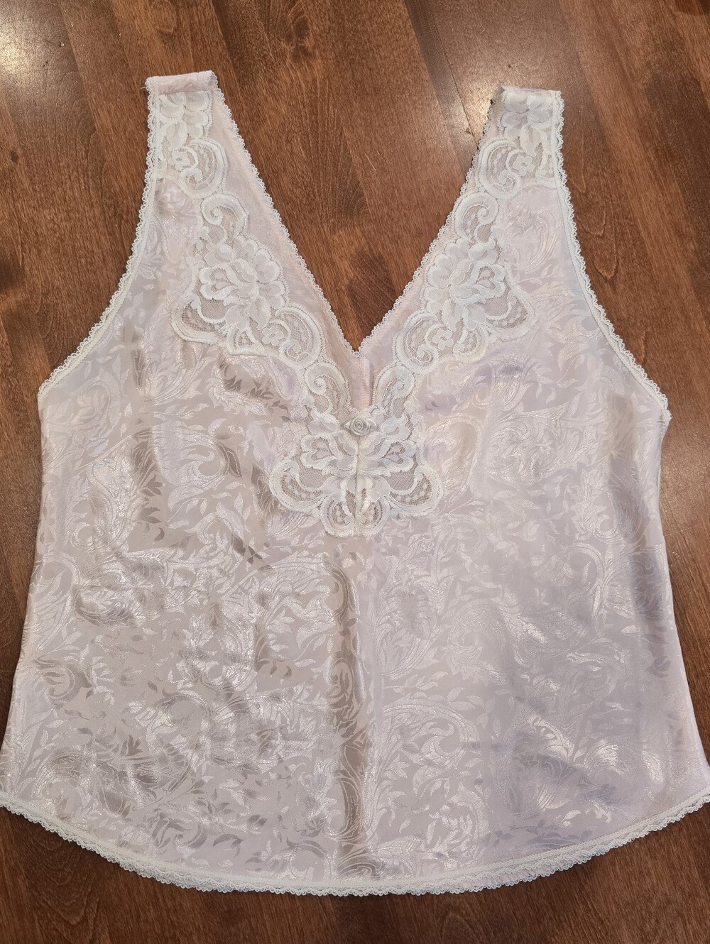 Lucie Ann II Cami Women’s 38 Large Top Camisole Pink/White Vintage Lace Trim